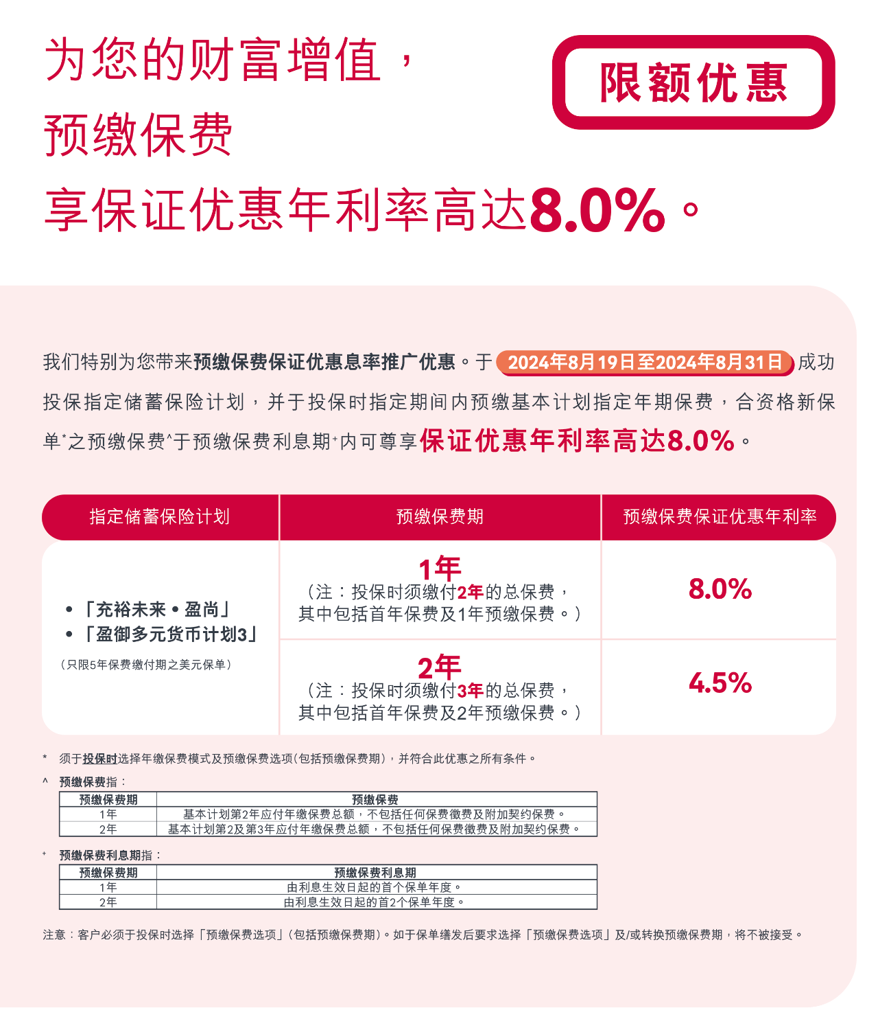 友邦再次上调预缴利息，高达8%！